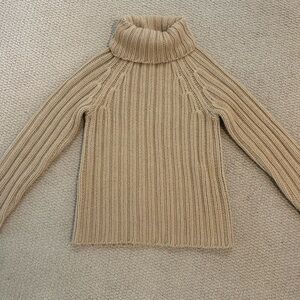 Express Ribbed Tan Turtleneck Wool Sweater